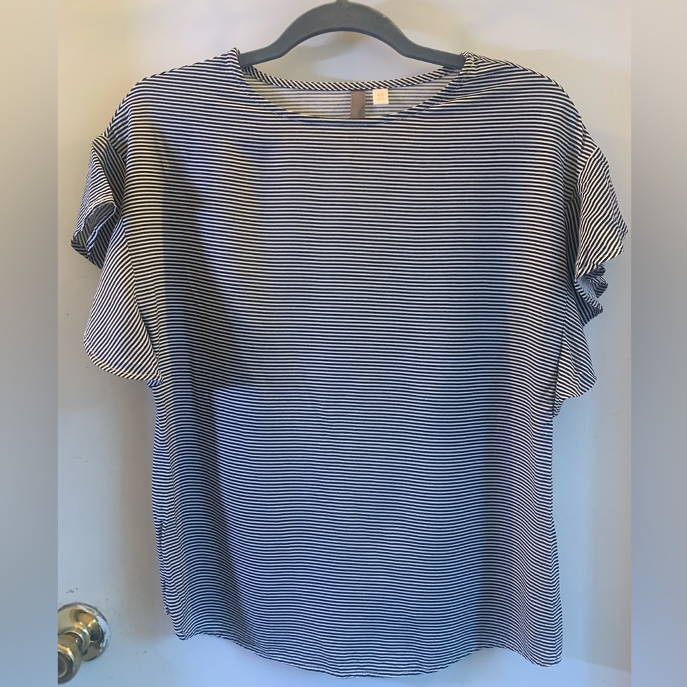 Black and white striped flutter sleeve top